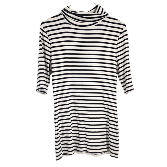 Merona Striped Short Sleeve Mock Neck Top Womens Size Large L - Picture 1 of 4